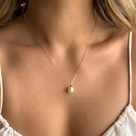 Gold Pearl Necklace Small Pearl Pendant Pearl Gift Single | Etsy