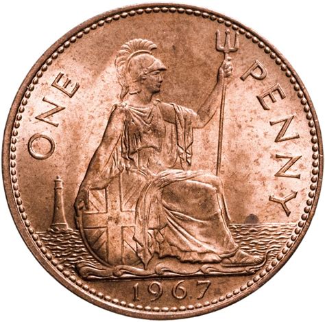 Монета Великобритания 1 пенни (penny) 1967 стоимостью 500 руб.