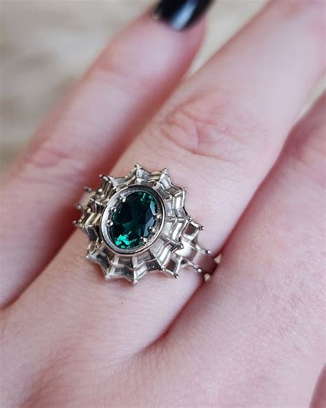 Oval Morticia Spider Web Engagement Ring 14k Gold - Custom Choose Your