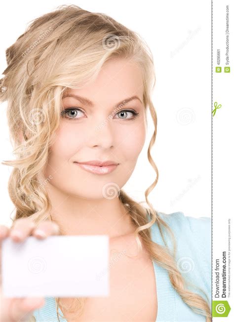 Happy Girl with Business Card Stock Image - Image of blue, idea: 40295661
