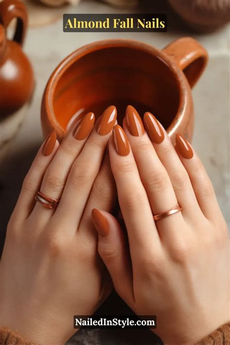 Glazed Burnt Terracotta Almond Nails - burnt terracotta almond nails fall glazed