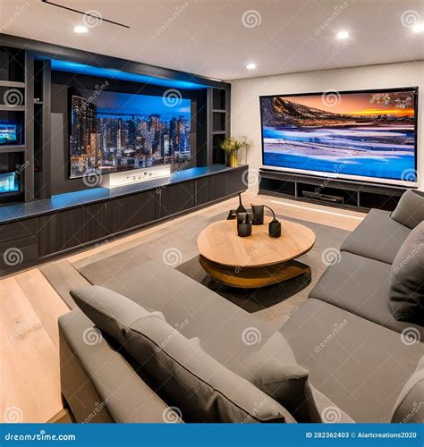 A Cozy Basement Lounge with a Sectional Sofa, a Big-screen TV, and a