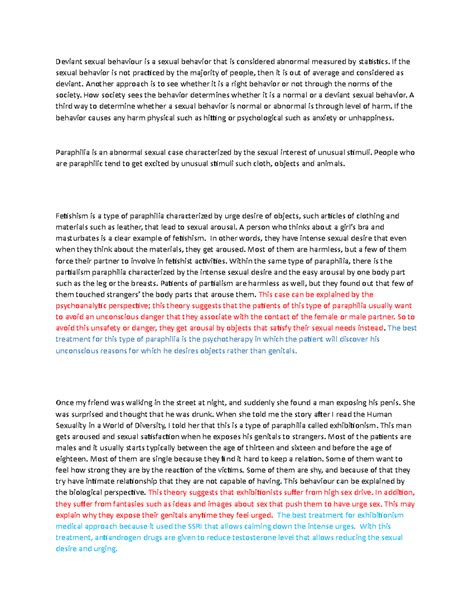Sexuality essay - Grade: Cegep - Deviant sexual behaviour is a sexual