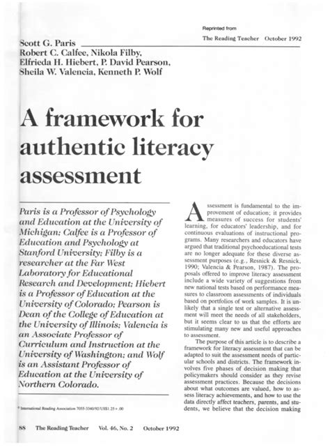 (PDF) A Framework for Authentic Literacy Assessment