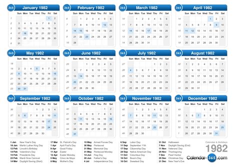 1982 Calendar