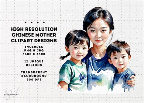 Chinese Mother's Day Clipart Chinese Mother and Daughter Art, Chinese