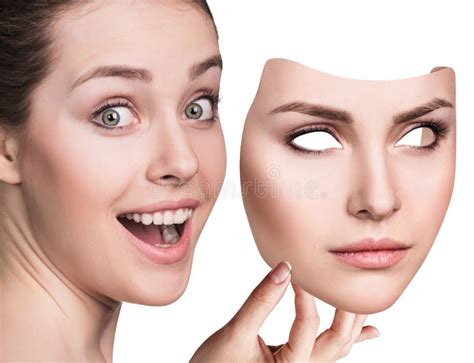 Woman Hiding Hapyiness Under the Serious Mask Stock Photo - Image of