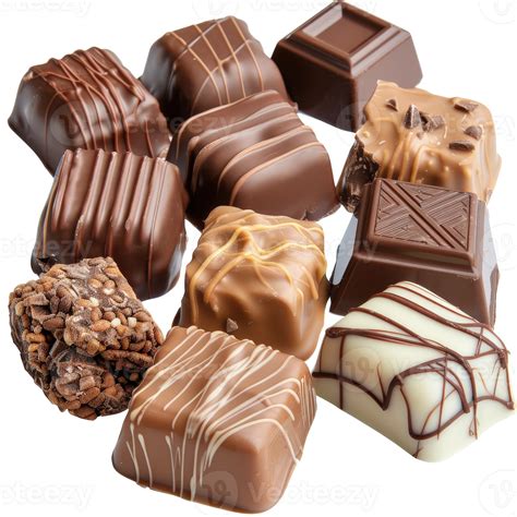 Assorted Chocolates in Various Shapes and Textures with Rich Colors and
