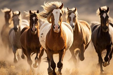 Premium AI Image | a herd of horses running in the wild