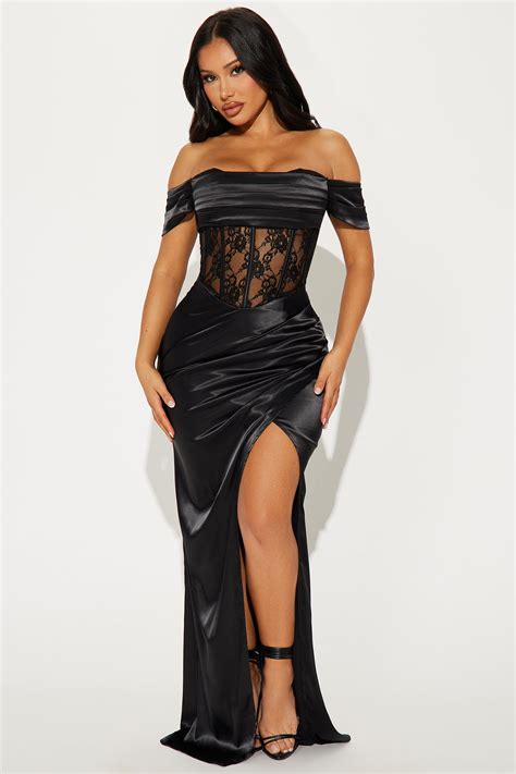 Perfection Satin Lace Gown - Black | Fashion Nova