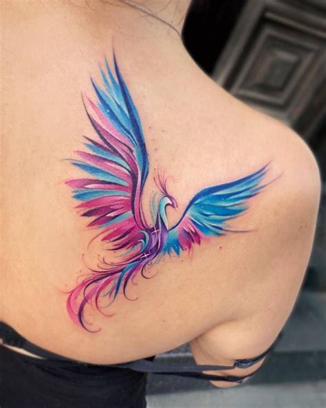 Watercolor phoenix tattoo on the shoulder blade – Artofit