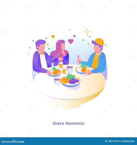 A Couple Share with Friend, Sharing Moments Stock Vector - Illustration