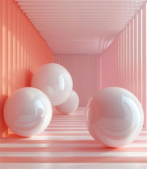 Premium Photo | Pink and White Striped Room with Spheres