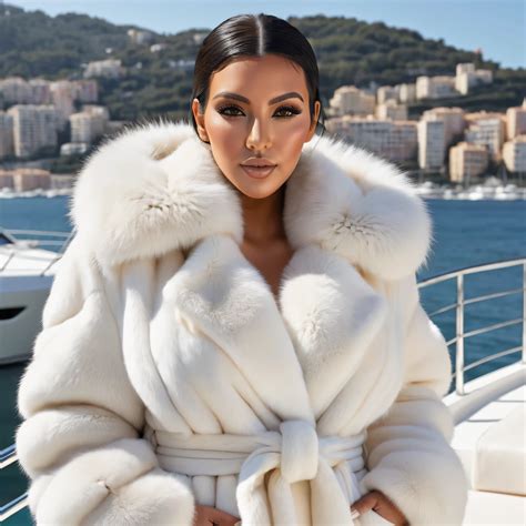 A close up of a woman in a white fur coat on a boat - SeaArt AI