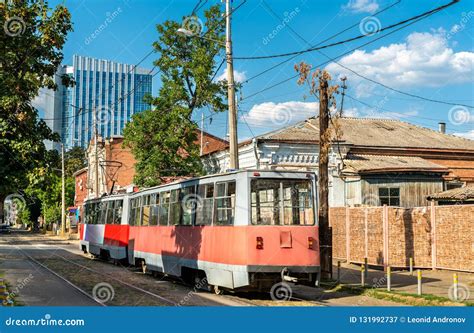 Old Soviet City Tram in Krasnodar, Russia Stock Image - Image of ...