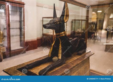 Sitting Black and Gold Statue of Ancient Egyptian God of Death Anubis