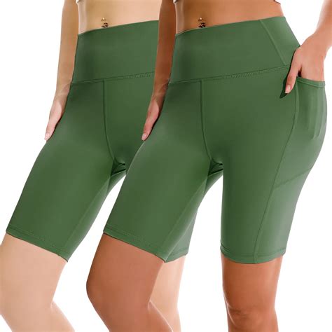 APEXUP Workout Shorts, 8" Biker Shorts Women High Waist, Spandex Yoga