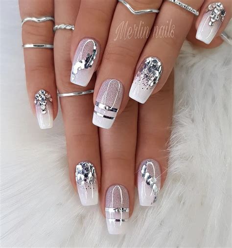latest white  silver nail ideas