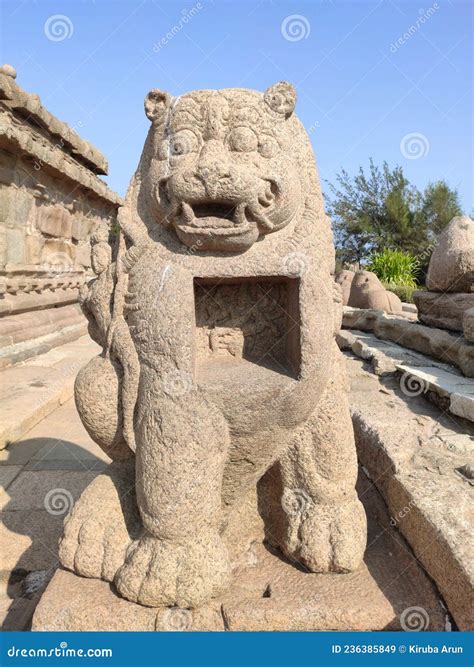 Monolithic Stone Carved Lion Sculpture in the Complex of Shore Temple