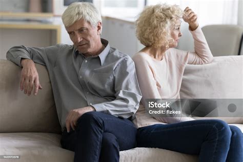 Offended Annoyed Upset Mature Older Couple Tired Of Each Other Stock