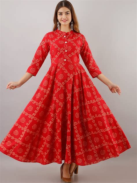 buy women touch bandhani printed anarkali empire cotton kurta kurtas
