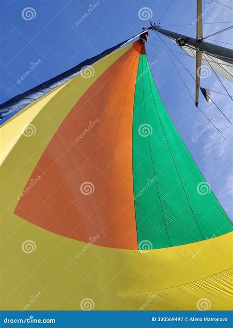 Colorful Gennaker Sail of a Sailing Yacht in the Wind, Sailing on the