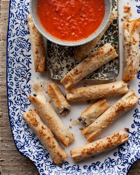 Kale-Stuffed Phyllo “Pens” with Ajvar – Robin Robertson