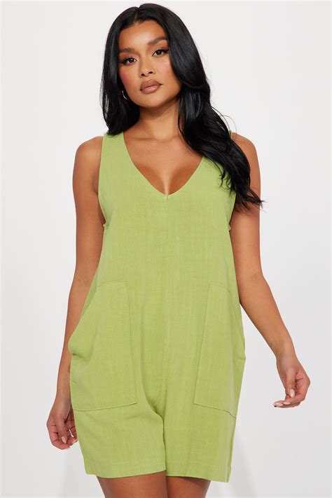 Nyla Linen Romper - Green | Fashion Nova
