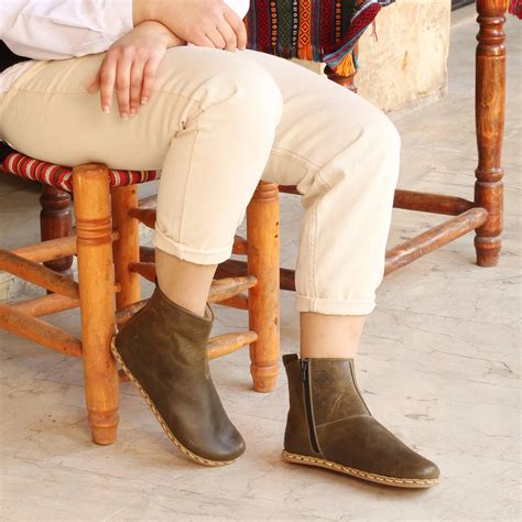 Barefoot Boots for Women with Zipper Olive Green - Nefes Shoes