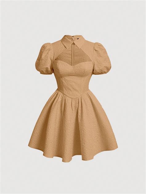 Solid Puff Sleeve Dress