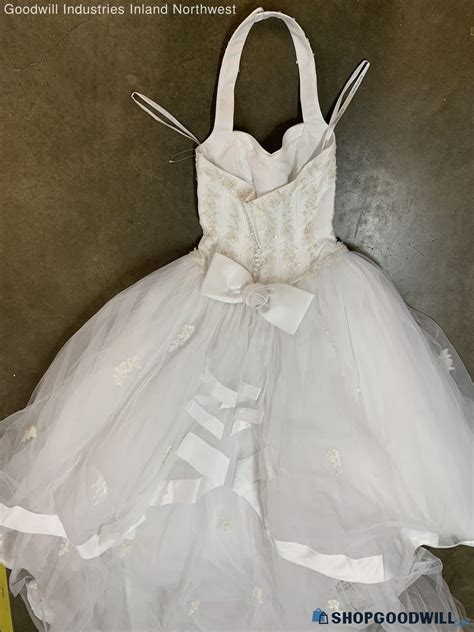 Women's David's Bridal White Ornate Decorative Modern Wedding Gown Size