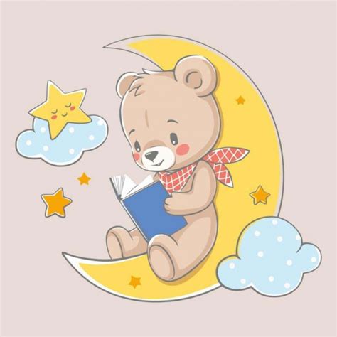 Мече на луната - Детски стикер за стена в стая на ученик - ArtBox.bg