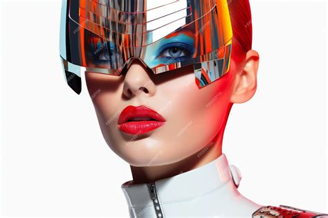 female robot  red lips  futuristic glasses premium ai