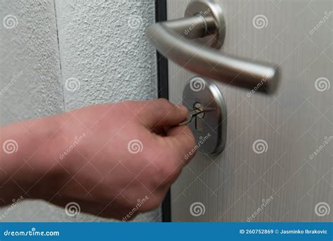 Locking Up Unlocking Door with Key with Hand Stock Image - Image of ...