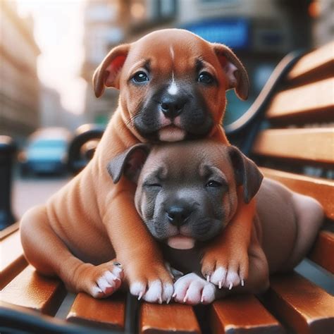 Premium Photo | Amstaff puppies hugging