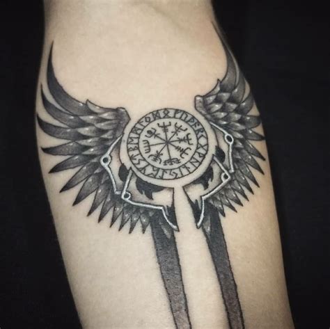 Valkyrie wings and vegvisir. Done by @amandaclemes. #tattoo #vegvisir # ...