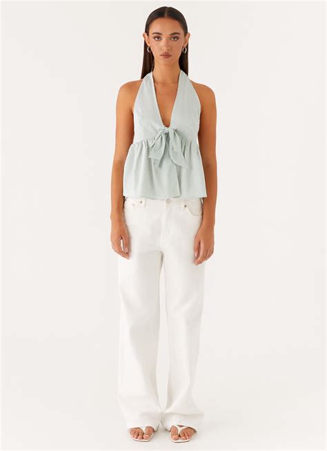 On Repeat Halter Top - Green Stripe – Peppermayo