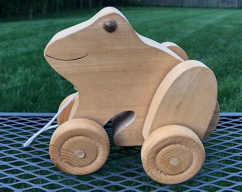 frog pull toy large wood frog pull toy handmade wood frog vintage