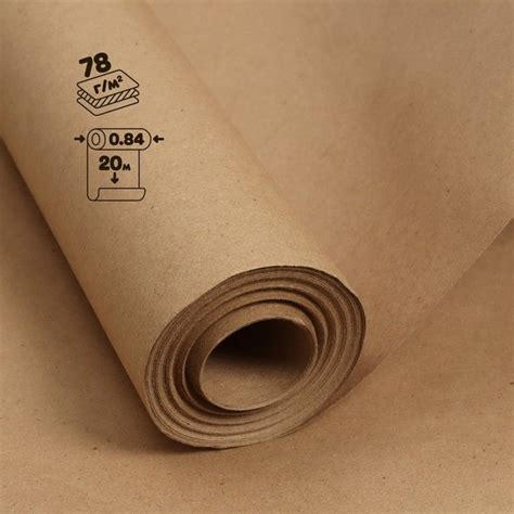 Крафт-бумага в рулоне, 840 мм x 20 м, плотность 78 г/м2, Марка А ...