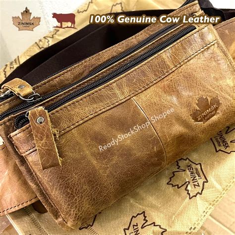 Ready Stock!! ZINIMSK 100% Cow Leather Business Men Waist Bag Pouch Bag ...