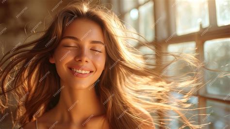 premium photo portrait   beautiful young woman  long brown