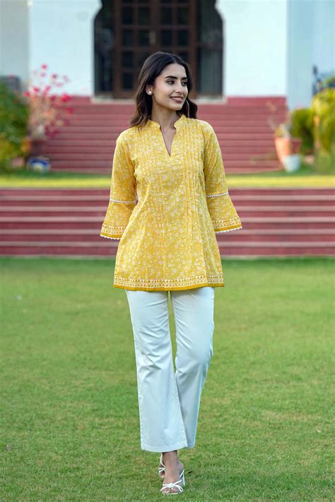 short length kurti  bell sleeves cotrasworld