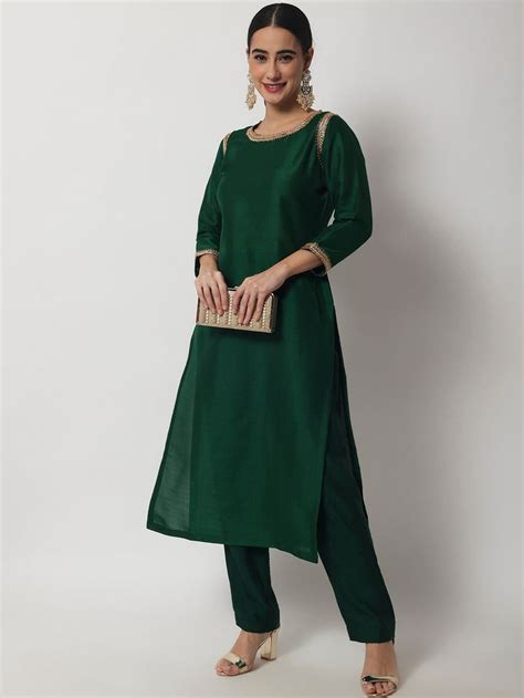 womens emerald green straight kurti  straight pants anokherang