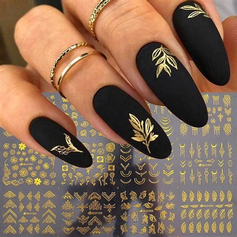 amazoncom gold flowers nail art stickera large sheet   metallic