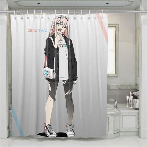 Zero Two Character Hypebeast Anime Shower Curtain Set For Bathroom