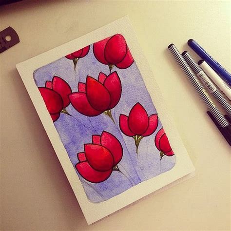 #цветы #катинка #акварель #лайнер #красный #синий #бумага | Book art ...