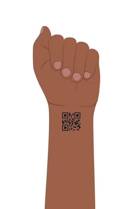 el mano con doblado dedos y qr código tatuaje en muñeca. astillado y ...