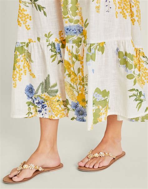 Diamante Flower Flip Flop Sandals Gold | Sandals & Flip Flops ...
