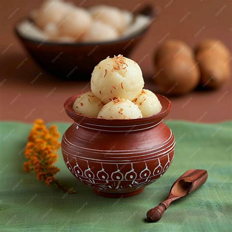 premium photo clay pot charm rasgulla  iconic bengali sweet