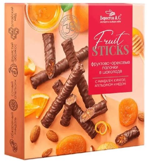 Конфеты Берестов А.С. Fruit Sticks фруктово-ореховые палочки в шоколаде ...
